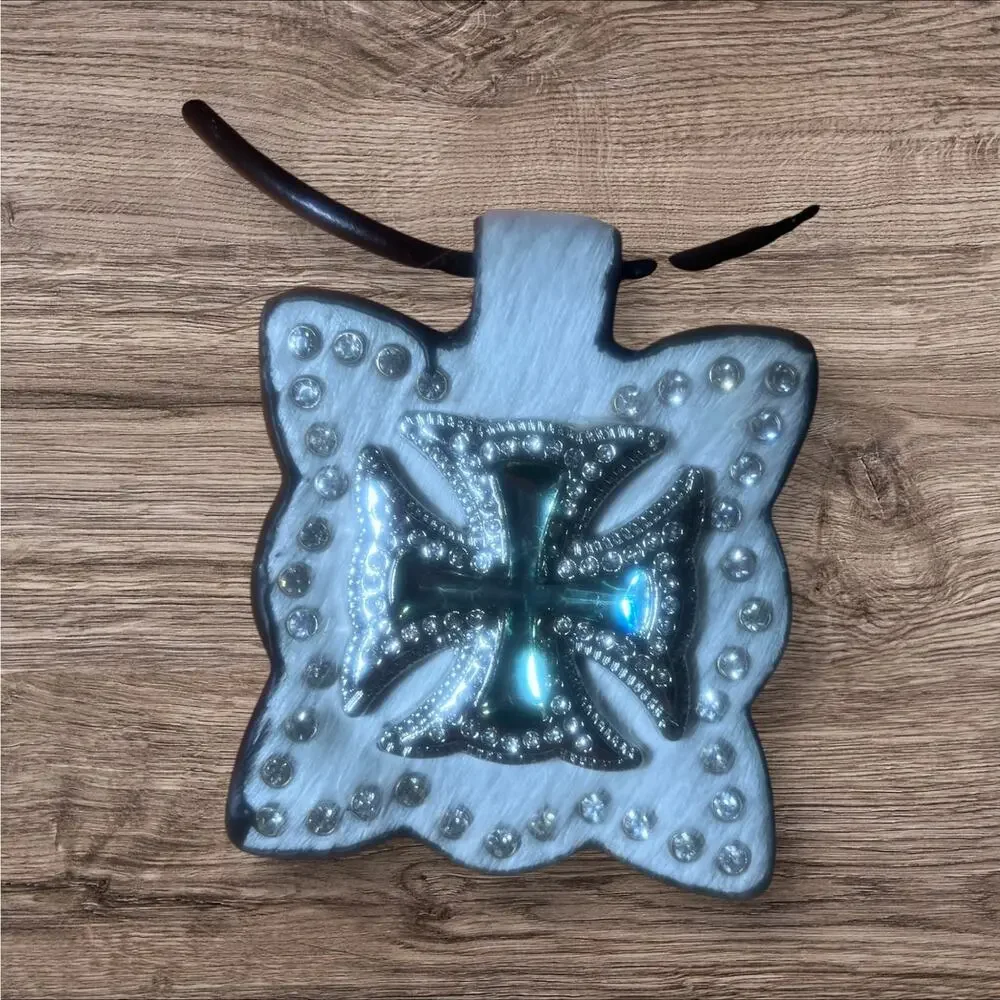 Set of 2 Western Cross Necklaces Cow Hair with Crystal/Stones NWT